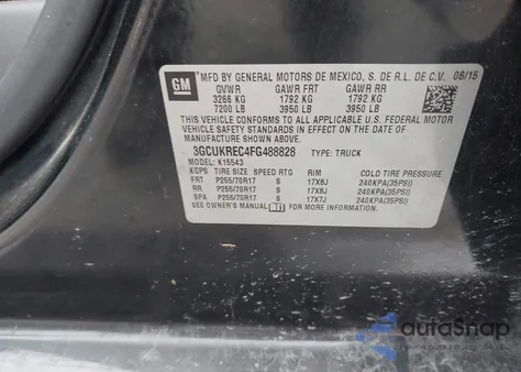 2015 Chevrolet Silverado 1500 1Lt z USA, uszkodzony, nr VIN 3GCUKREC4FG488828